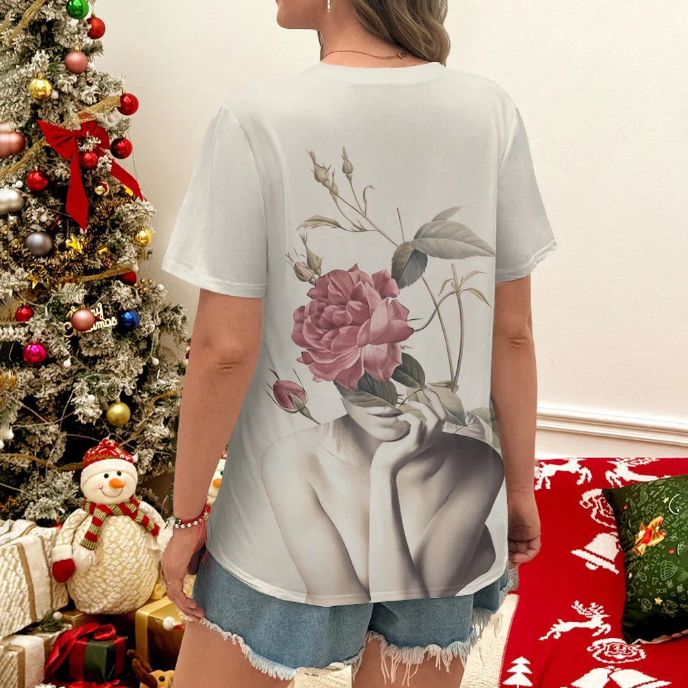 T-Shirt con Stampa Floreale – Stile Romantico e Versatile