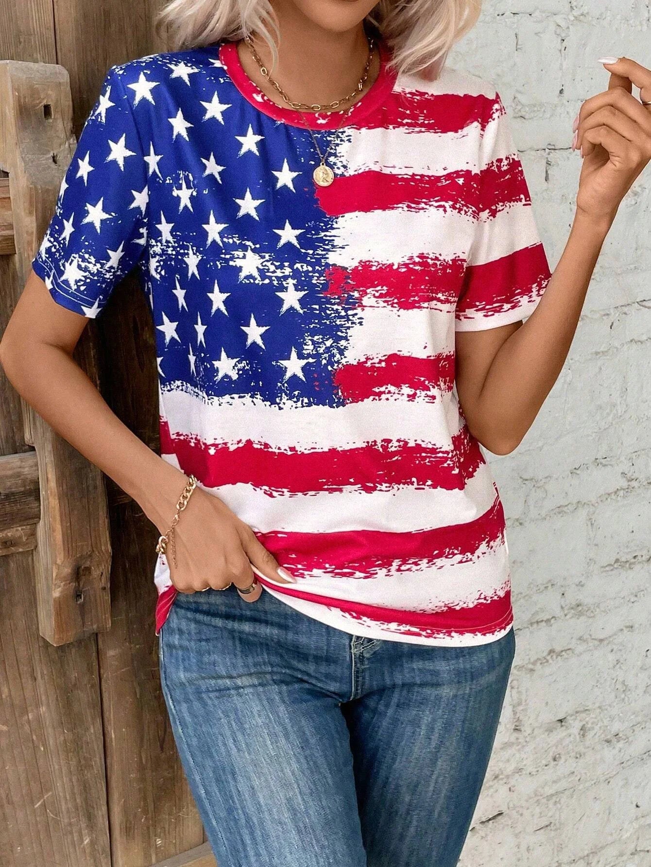 T-Shirt con Stampa Bandiera USA – Stile Casual e Grintoso